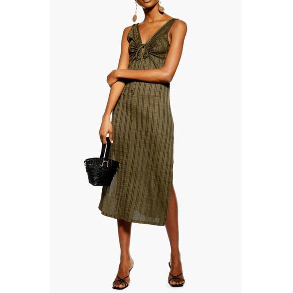Topshop Dresses & Skirts - TOPSHOP Women's Midi Dress 6 Green Cutout Stripe Sleeveless NWOT
